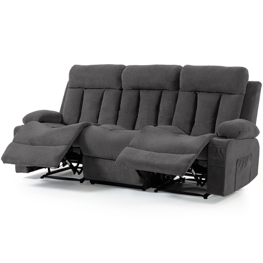 DELMANGO 3-Seater Recliner Sofa Set, Manual Triple Reclining Sofa Couch, 3 Seat Recliner Chair for Living Room, Home Theater & Small Spaces, Grey