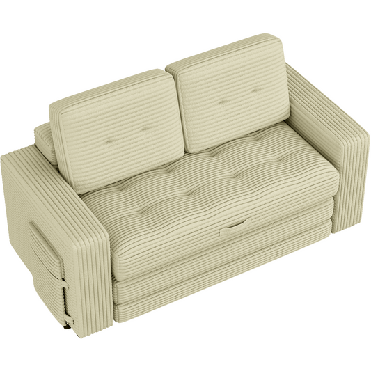 DELMANGO Convertible Loveseat Sleeper Sofa, Boneless Pull-Out Folding Couch Bed with Pillows for Living Room & Bedroom, Beige