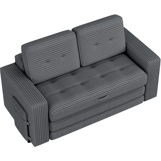 DELMANGO Convertible Loveseat Sleeper Sofa, Boneless Pull-Out Folding Couch Bed with Pillows for Living Room & Bedroom, Grey