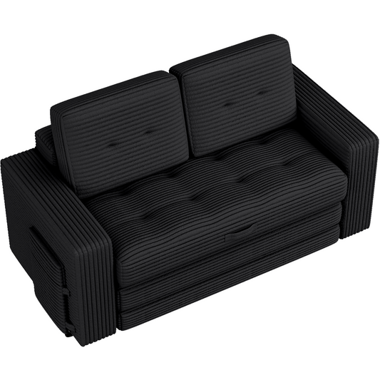 DELMANGO Convertible Loveseat Sleeper Sofa, Boneless Pull-Out Folding Couch Bed with Pillows for Living Room & Bedroom, Black