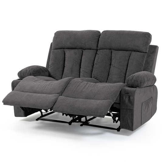 DELMANGO 2-Seater Loveseat Recliner Sofa with Cup Holders, Manual Reclining Dual Seat Couch for Living Room, Home Theater & Small Spaces, Grey