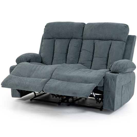 DELMANGO 2-Seater Loveseat Recliner Sofa with Cup Holders, Manual Reclining Dual Seat Couch for Living Room, Home Theater & Small Spaces, Blue