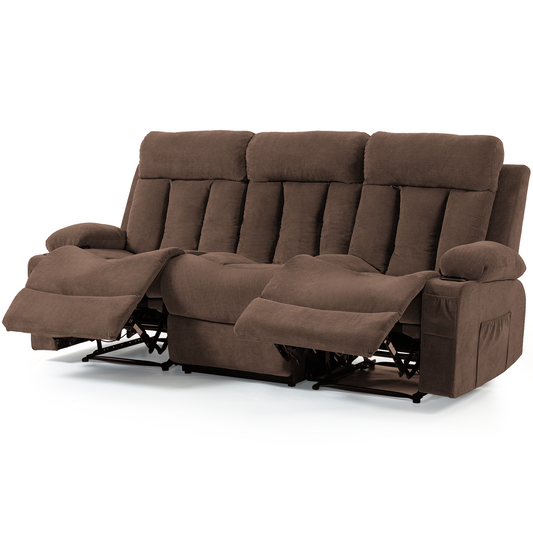 DELMANGO 3-Seater Recliner Sofa Set, Manual Triple Reclining Sofa Couch, 3 Seat Recliner Chair for Living Room, Home Theater & Small Spaces, Brown
