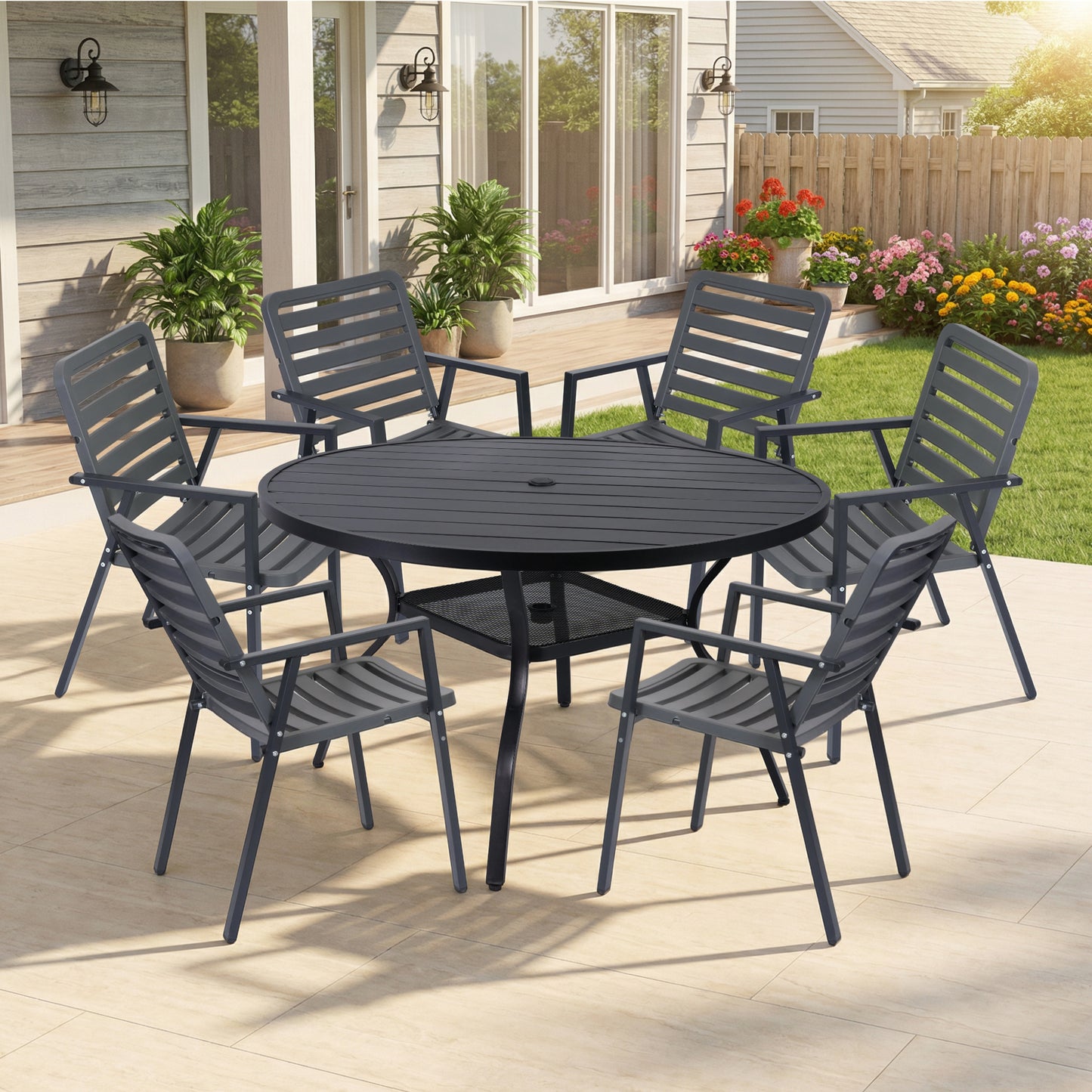 DELMANGO Outdoor Dining Chairs Set of 2, All-Weather PP-Patio Chairs, Metal Frame Outdoor Chairs, Waterproof Restaurant Chairs for Front Porch, Balcony Chairs for Backyard Garden, Grey