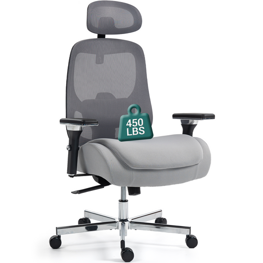 DELMANGO Ergonomic Mesh Office Chair, Comfortable Big and Tall Executive Desk Chair with 4D Adjustable Arms, 2D Lumbar Support & Headrest, Grey