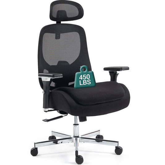 DELMANGO Ergonomic Mesh Office Chair, Comfortable Big and Tall Executive Desk Chair with 4D Adjustable Arms, 2D Lumbar Support & Headrest, Black