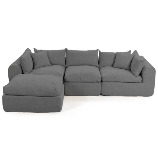 DELMANGO 113 Inch Modular L-Shape Cloud Velvet Sectional Couch, Boneless Convertible Sofa Set with Ottoman, No Assembly, Grey