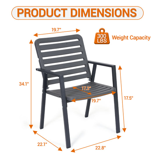 DELMANGO Outdoor Dining Chairs Set of 2, All-Weather PP-Patio Chairs, Metal Frame Outdoor Chairs, Waterproof Restaurant Chairs for Front Porch, Balcony Chairs for Backyard Garden, Grey