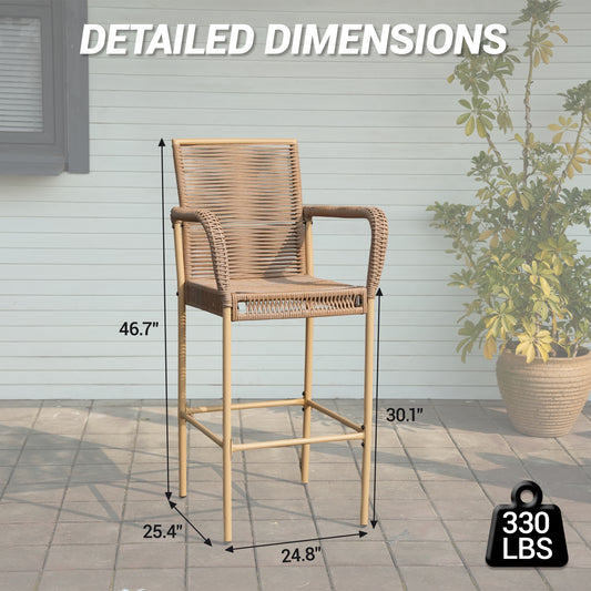 DELMANGO 4Pcs Bar Stool, Counter Height Patio Rattan Bar Stool Chairs with Armrests for Porch Garden Indoor Kitchen, Yellow