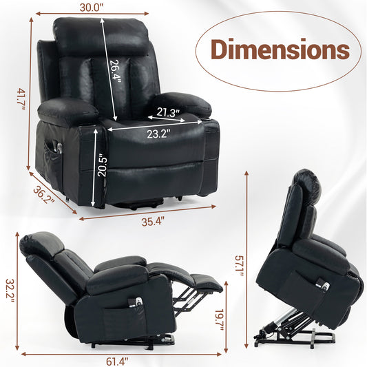 Delmango Faux Leather Recliner Chair with Push Back and Lumbar Support, Overstuffed Living Room Reclining Sofa, Black