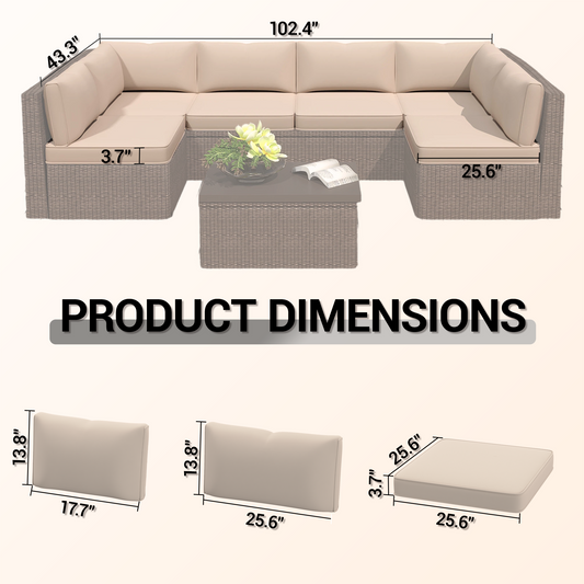 DELMANGO Outdoor Replacement Cushions 14-Piece Deep Seat Water-Resistant Patio Furniture Cushions for 6-Seat Sectional Rattan Sets, Beige
