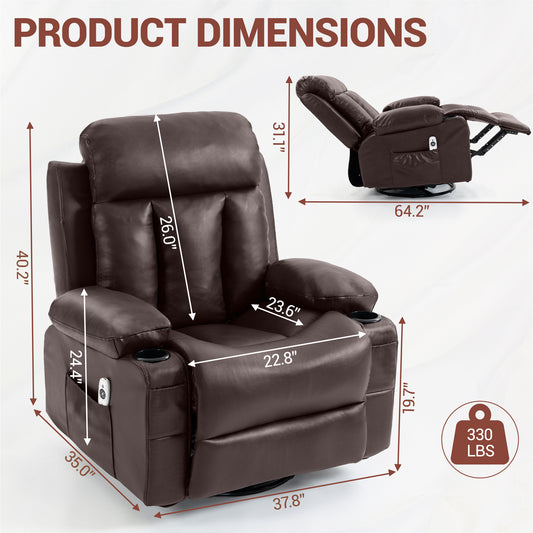 Delmango Power Recliner Chair for Audlts PU Leather Swivel Rocker Recliner Chair Massage Sofa Chair for Living Room Brown