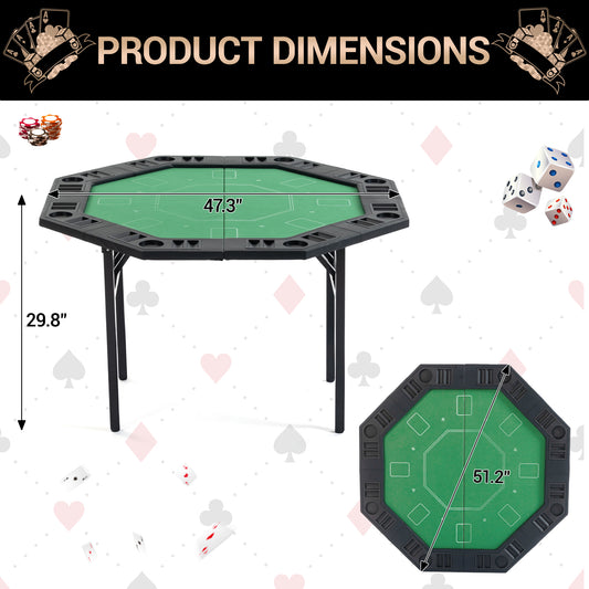 DELMANGO Foldable Poker Table for 8 Players Octagon Game Table with Cup Holders & Chip Trays, Portable Casino Table for Texas Holdem, Blackjack, Home Game Nights Green