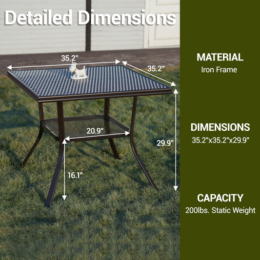 DELMANGO Square Outdoor Bistro Table with Matal Frame and Adjustable Foot Pads for Garden Balcony, Blue/White