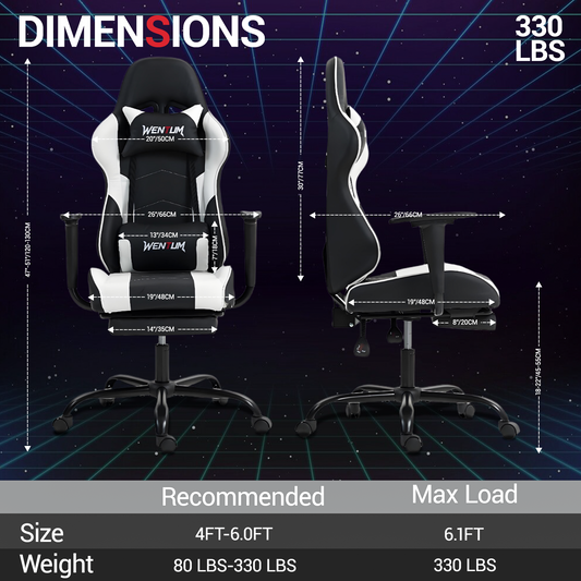 DELMANGO Massage Gaming Chair with Recline and Footrest, Racing Style PU Leather Office Desk Chair with Head Pillow for Adults, White