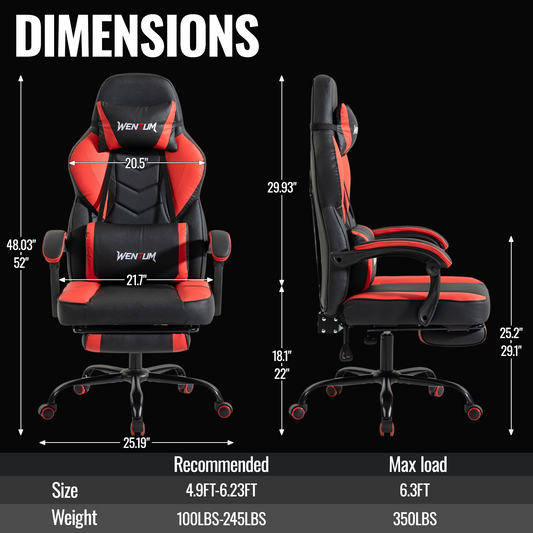 Delmango Gaming Chair 350lb Weight Capacity with Footrest, Big & Tall Ergonomic Office Chair for Adults with Oversized Headrest and Lumbar Pillow, Computer Chair Gaming for Office£¨Red£©