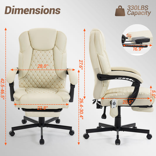 DELMANGO Massage Office Chair with Footrest, 6-Point Vibration Heating Executive Desk Chair, Ergonomic Home Office Chair, Brown (Copy)