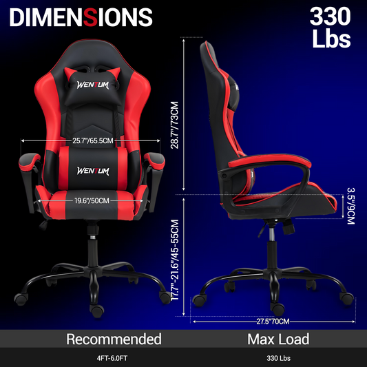 DELMANGO Ergonomic Gaming Chair, Racing Style Office Computer Desk Chair, Swivel PU Leather PC Gamer Chair, Red