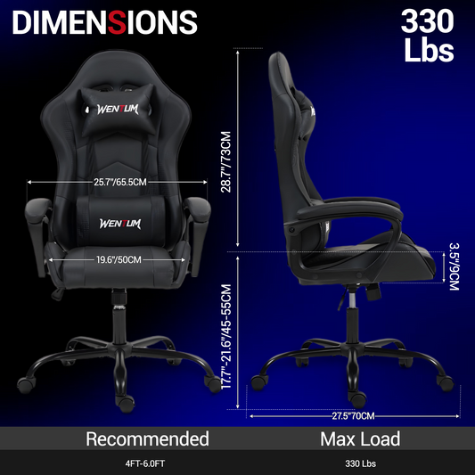 DELMANGO Ergonomic Gaming Chair, Racing Style Office Computer Desk Chair, Swivel PU Leather PC Gamer Chair, Black
