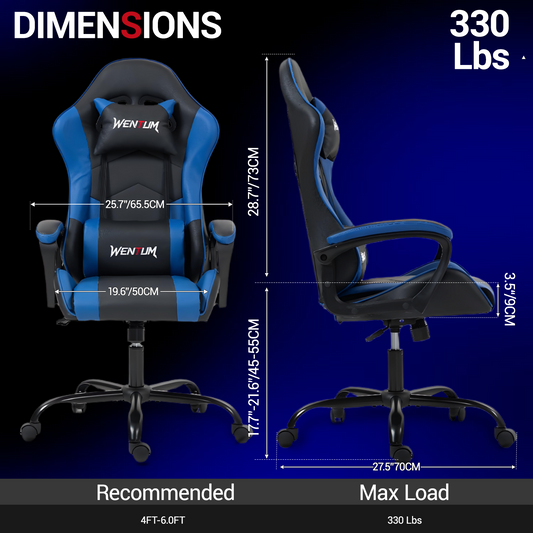 DELMANGO Ergonomic Gaming Chair, Racing Style Office Computer Desk Chair, Swivel PU Leather PC Gamer Chair, Blue