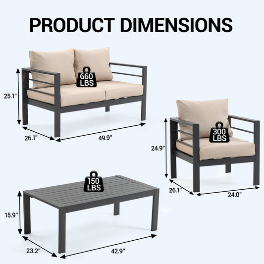 DELMANGO 4 Pieces Patio Furniture Set, Outdoor Conversation Set All-Weather Patio Sofa Set for Garden, Balcony, Deck, Backyard Beige