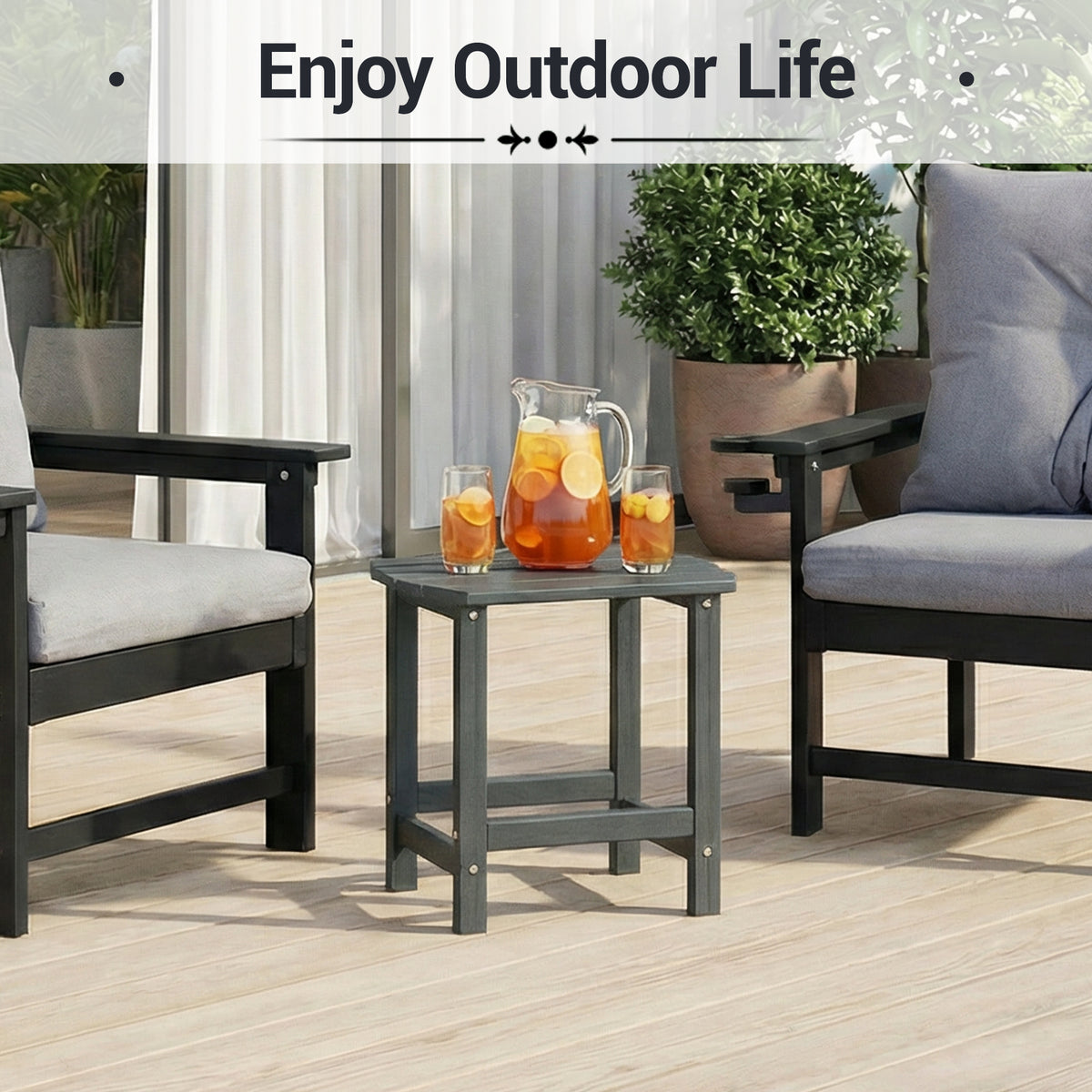 DELMANGO HDPE Outdoor Side Table - All Weather Performance Patio Side Table, Waterproof Small Outdoor End Table for Patio, Garden, Lawn, Pool, Balcony, Living Room Gray