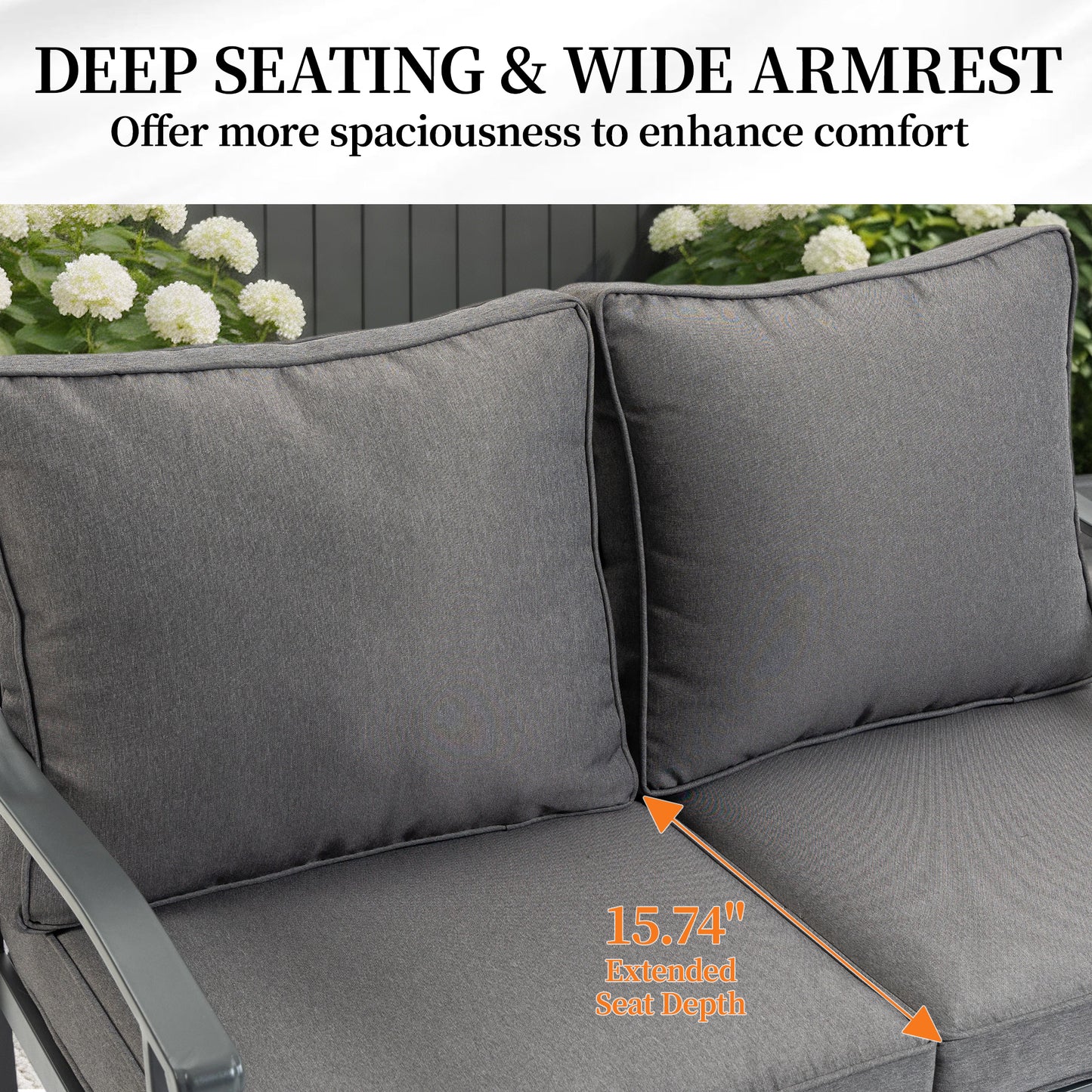 DELMANGO Outdoor Patio Furniture Set, 2 Seats, Oversized Outdoor Sectional with Washable Thick Cushions, Coffee Table and Waterproof Cover, Patio Conversation Sets for Porch, Balcony, Grey
