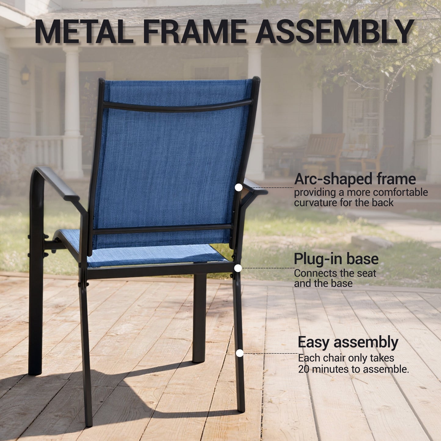 DELMANGO Patio Chairs Set of 4, Outdoor Dining Chairs High Back, All-Weather Padded Textilene Dining Chair for Lawn Porch Garden, Blue(Set of 4)