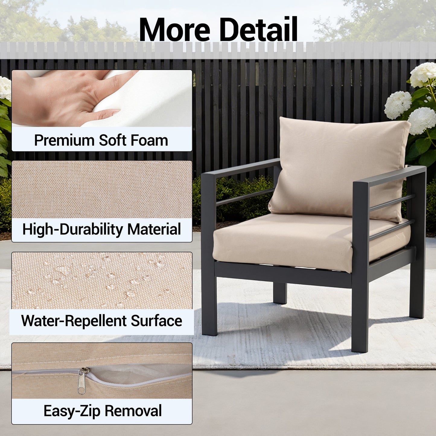 DELMANGO 2 Pieces Outdoor Patio Chairs Set with Removable Washable Cushions, Wide Armrests & All-Weather Metal Frame for Garden, Balcony, Backyard - Beige