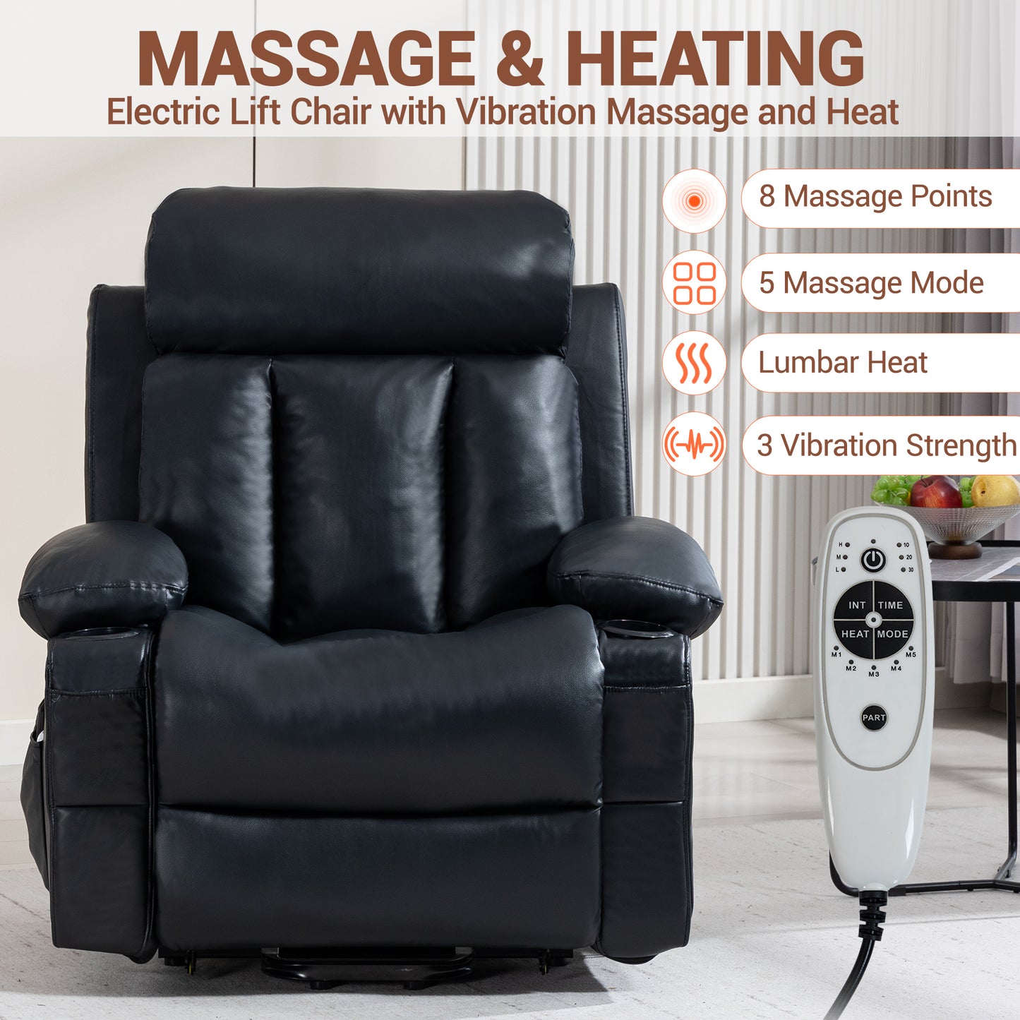 Delmango Faux Leather Recliner Chair with Push Back and Lumbar Support, Overstuffed Living Room Reclining Sofa, Black