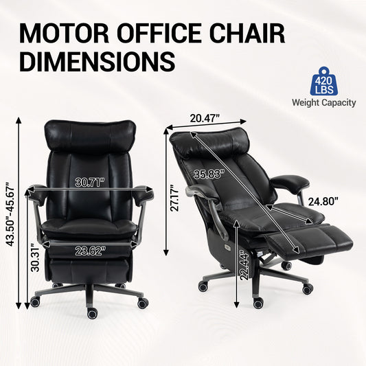 Delmango Executive Office Chair for Big & Tall, USB Charging Port, PU Leather High Back with Footrest, 420lbs Capacity, Electric Recline, Black