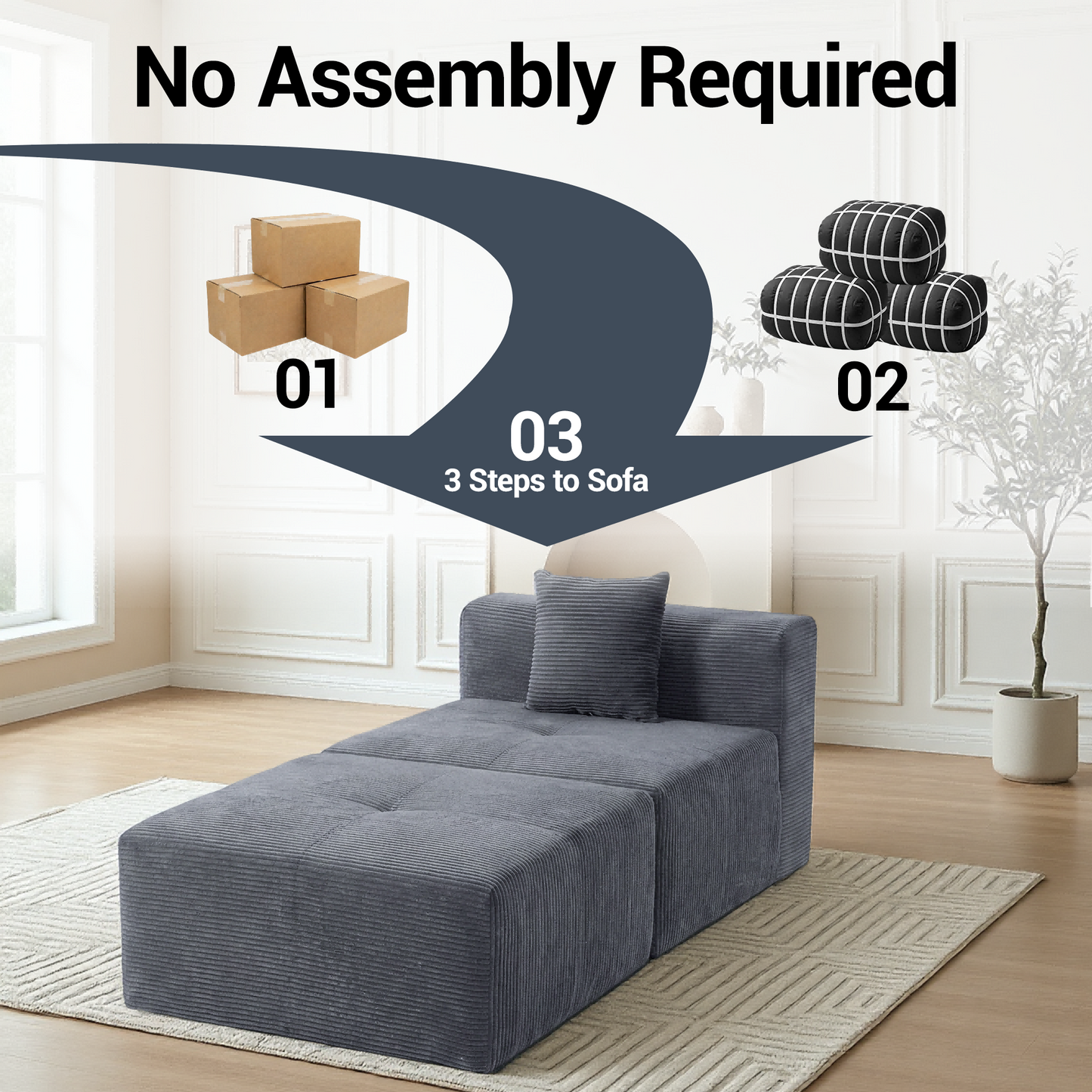 DELMANGO Cloud Sectional Sofa Bed, Sleeper Couch for Living Room, Extra Deep Loveseat, No Assembly,Grey