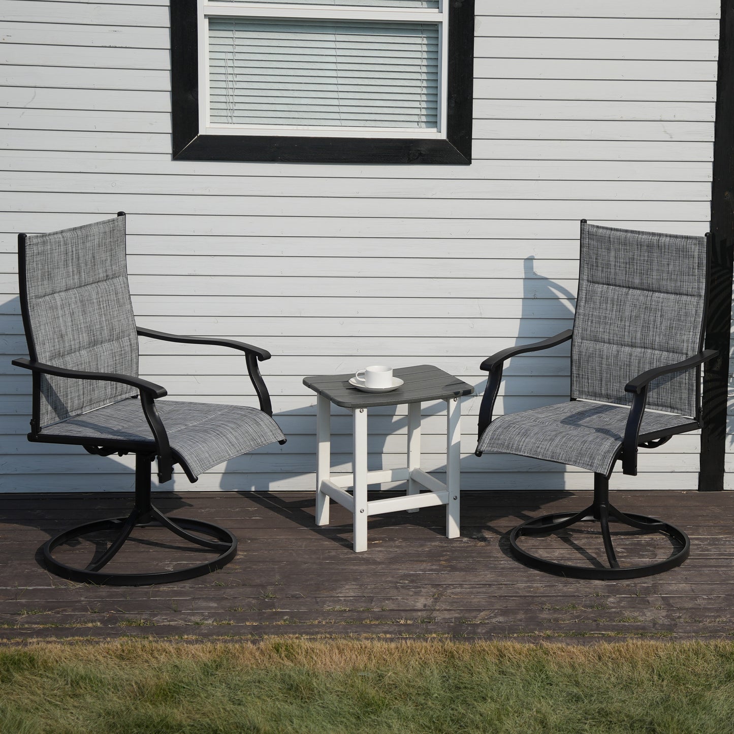 DELMANGO Patio Swivel Chairs Set of 2, Outdoor Dining Chairs High Back, All-Weather Textilene Swivel Rocker Chair for Lawn Porch Garden, Gray