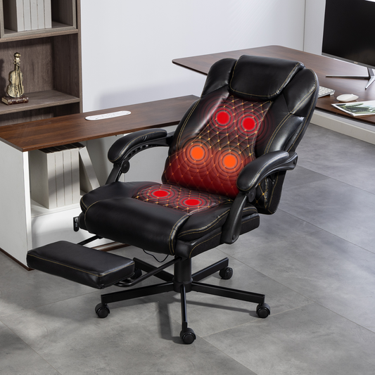 DELMANGO Massage Office Chair with Footrest, 6-Point Vibration Heating Executive Desk Chair, Ergonomic Home Office Chair, Black