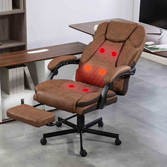 DELMANGO Massage Office Chair with Footrest, 6-Point Vibration Heating Executive Desk Chair, Ergonomic Home Office Chair, Brown