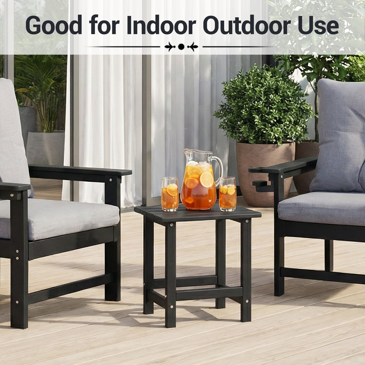 DELMANGO HDPE Outdoor Side Table - All Weather Performance Patio Side Table, Waterproof Small Outdoor End Table for Patio, Garden, Lawn, Pool, Balcony, Living Room Black