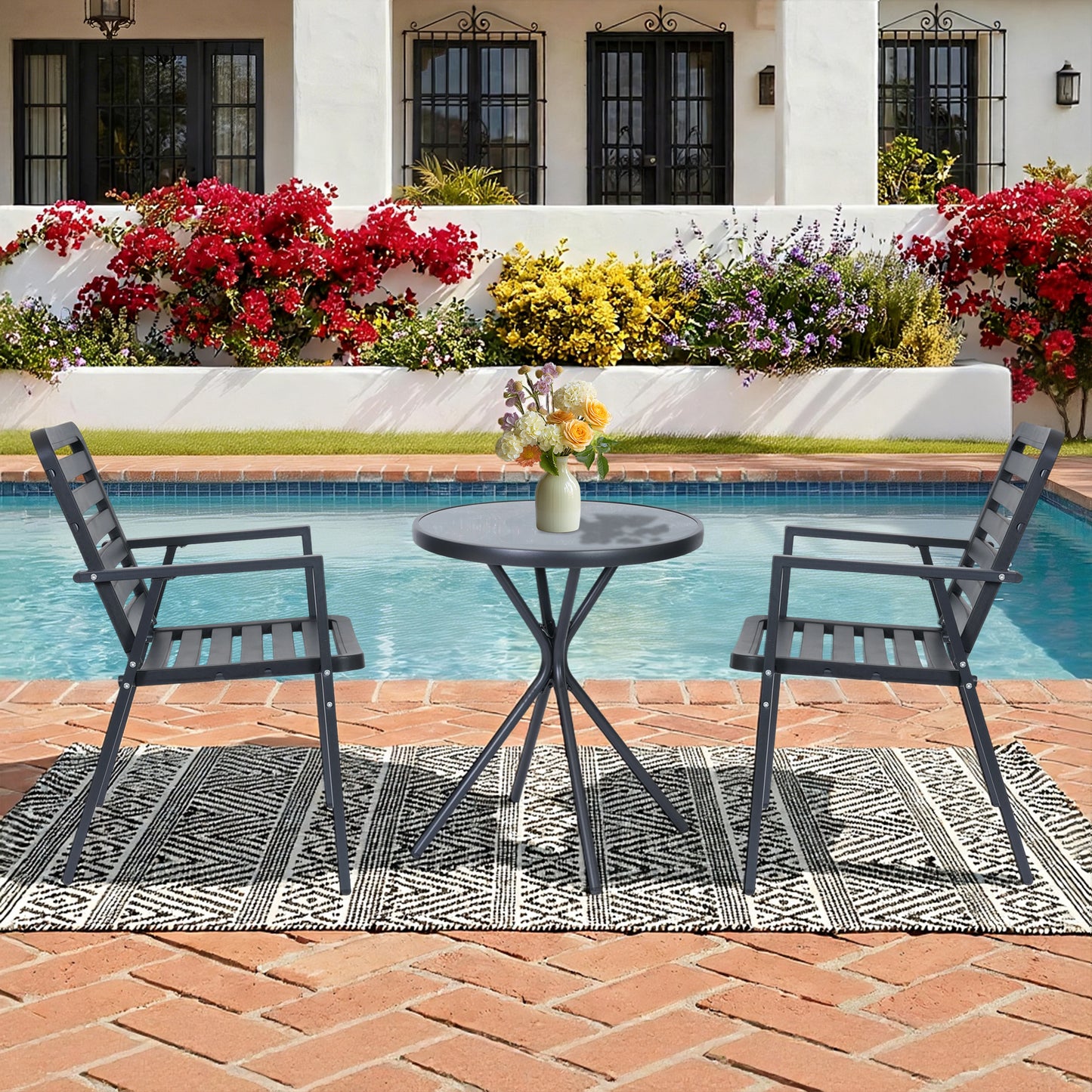 DELMANGO 3 Pieces Bistro Table and Chairs, Waterproof Patio Furniture Set, All-Weather Outdoor Table and Chairs, Balcony Furniture for Porch, Yard, Garden, Grey