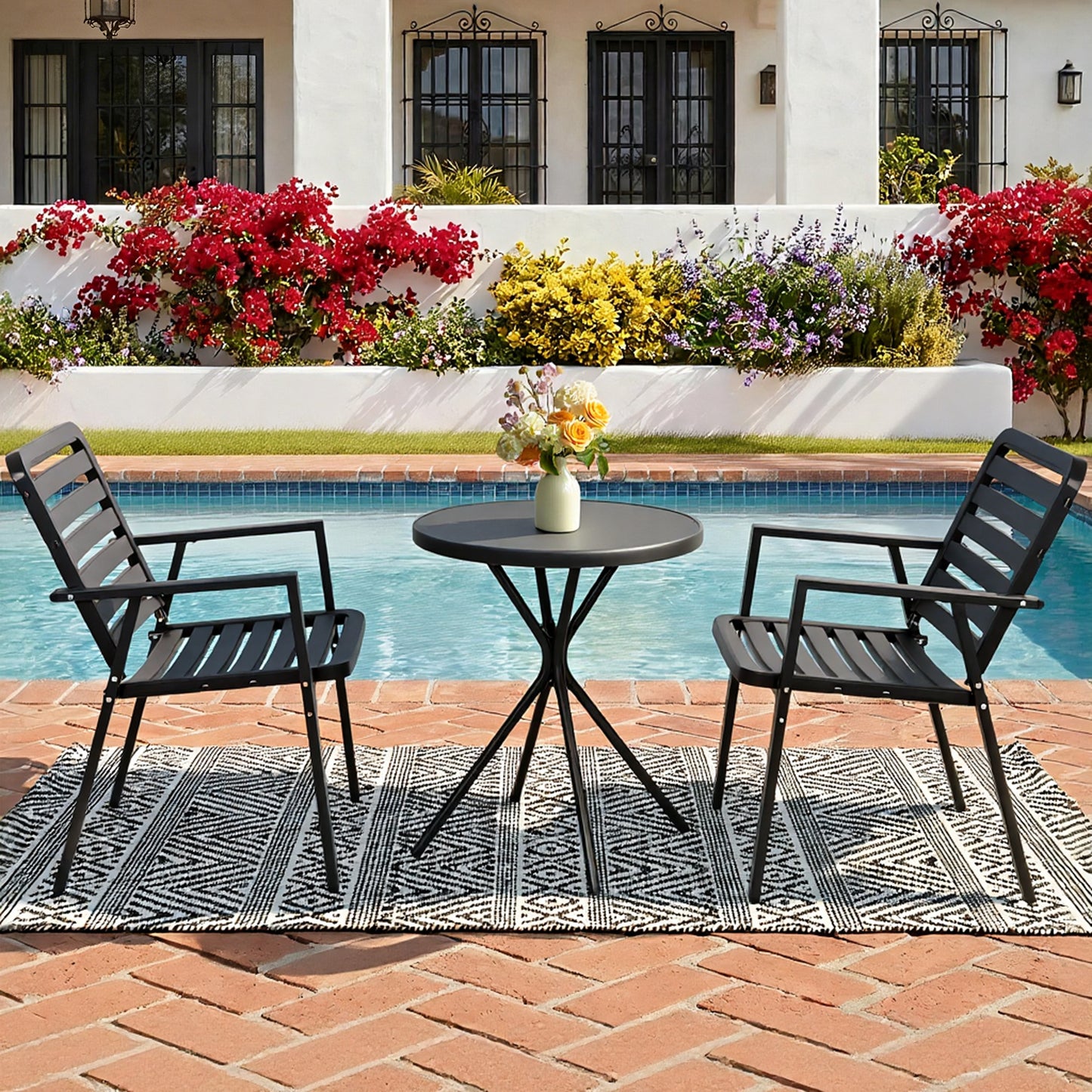 DELMANGO 3 Pieces Bistro Table and Chairs, Waterproof Patio Furniture Set, All-Weather Outdoor Table and Chairs, Balcony Furniture for Porch, Yard, Garden, Black