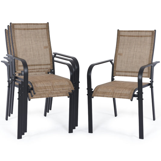 DELMANGO Patio Chairs Set of 4, Outdoor Dining Chairs High Back, All-Weather Padded Textilene Dining Chair for Lawn Porch Garden, Brown(Set of 4)