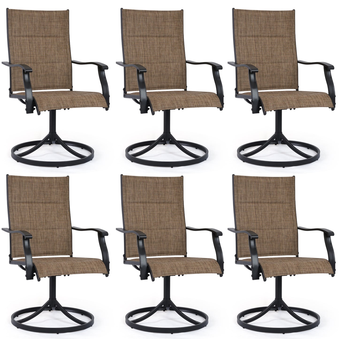 DELMANGO Patio Swivel Chairs Set of 6, Outdoor Dining Chairs High Back, All-Weather Textilene Swivel Rocker Chair for Lawn Porch Garden, Brown