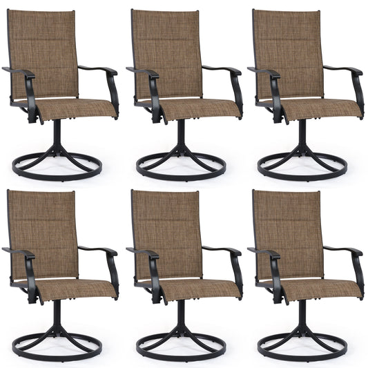 DELMANGO Patio Swivel Chairs Set of 6, Outdoor Dining Chairs High Back, All-Weather Textilene Swivel Rocker Chair for Lawn Porch Garden, Brown