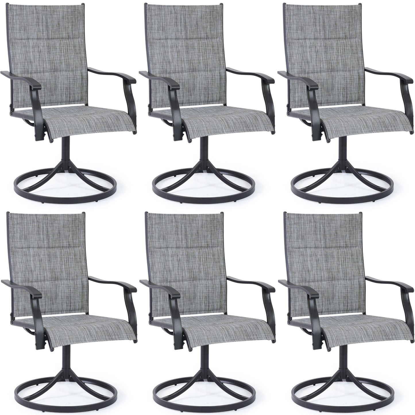 DELMANGO Patio Swivel Chairs Set of 6, Outdoor Dining Chairs High Back, All-Weather Textilene Swivel Rocker Chair for Lawn Porch Garden, Gray