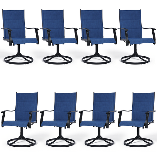 DELMANGO Patio Swivel Chairs Set of 8, Outdoor Dining Chairs High Back, All-Weather Textilene Swivel Rocker Chair for Lawn Porch Garden, Blue