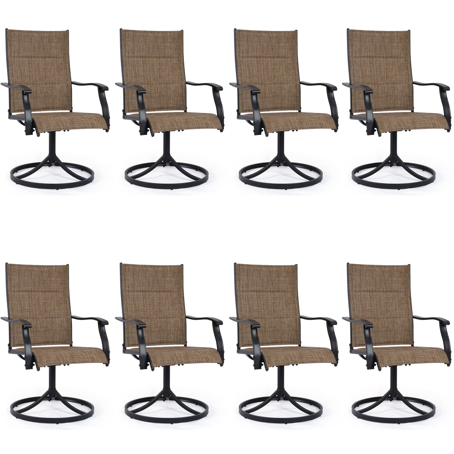 DELMANGO Patio Swivel Chairs Set of 8, Outdoor Dining Chairs High Back, All-Weather Textilene Swivel Rocker Chair for Lawn Porch Garden, Brown