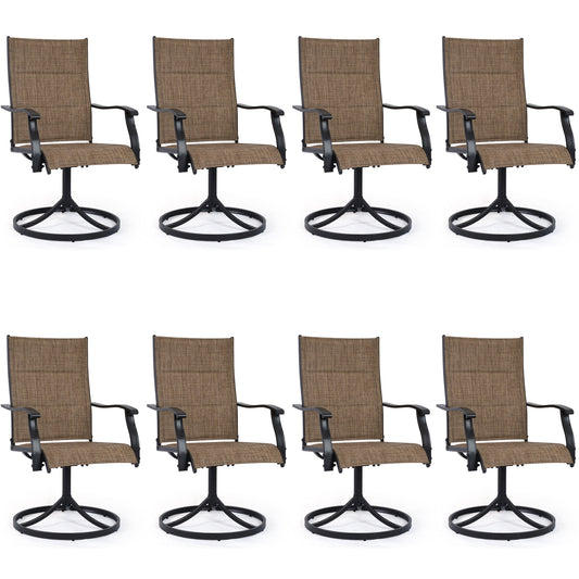 DELMANGO Patio Swivel Chairs Set of 8, Outdoor Dining Chairs High Back, All-Weather Textilene Swivel Rocker Chair for Lawn Porch Garden, Brown
