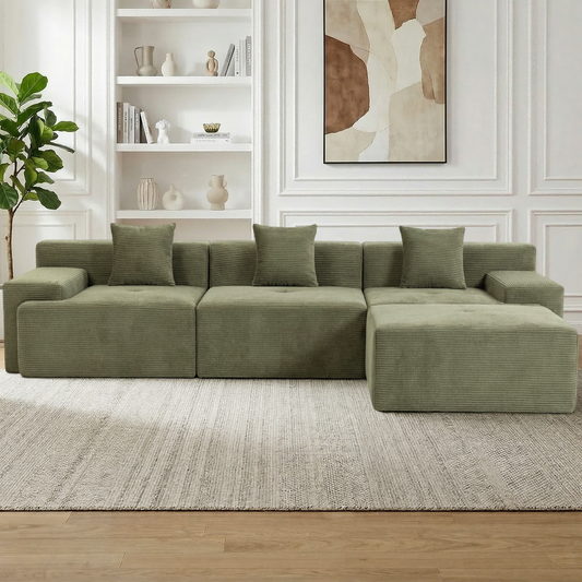 DELMANGO 119'' Cloud Sectional Sofa, Boneless Sofa with Chaise, Flexible Module Combination for Living Room, No Assembly, Green