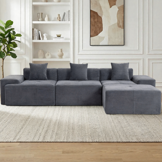 DELMANGO 119'' Cloud Sectional Sofa, Boneless Sofa with Chaise, Flexible Module Combination for Living Room, No Assembly, Grey