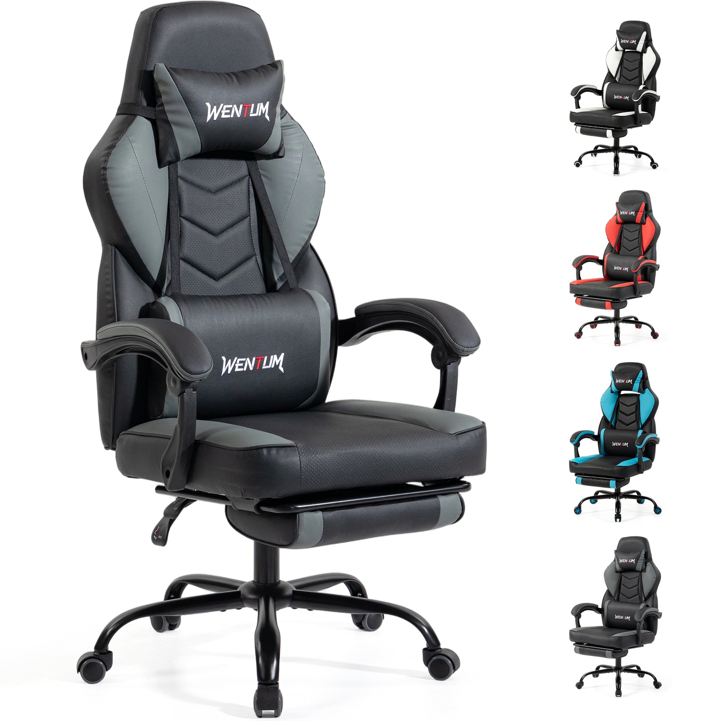 Delmango Gaming Chair 350lb Weight Capacity with Footrest, Big & Tall Ergonomic Office Chair for Adults with Oversized Headrest and Lumbar Pillow, Computer Chair Gaming for Office£¨Gray£©