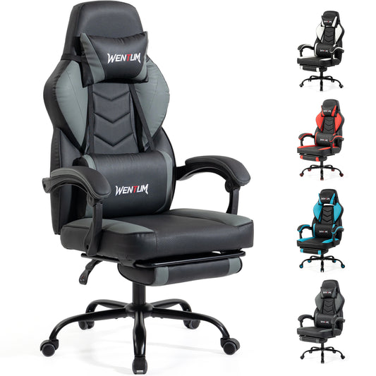 Delmango Gaming Chair 350lb Weight Capacity with Footrest, Big & Tall Ergonomic Office Chair for Adults with Oversized Headrest and Lumbar Pillow, Computer Chair Gaming for Office£¨Gray£©