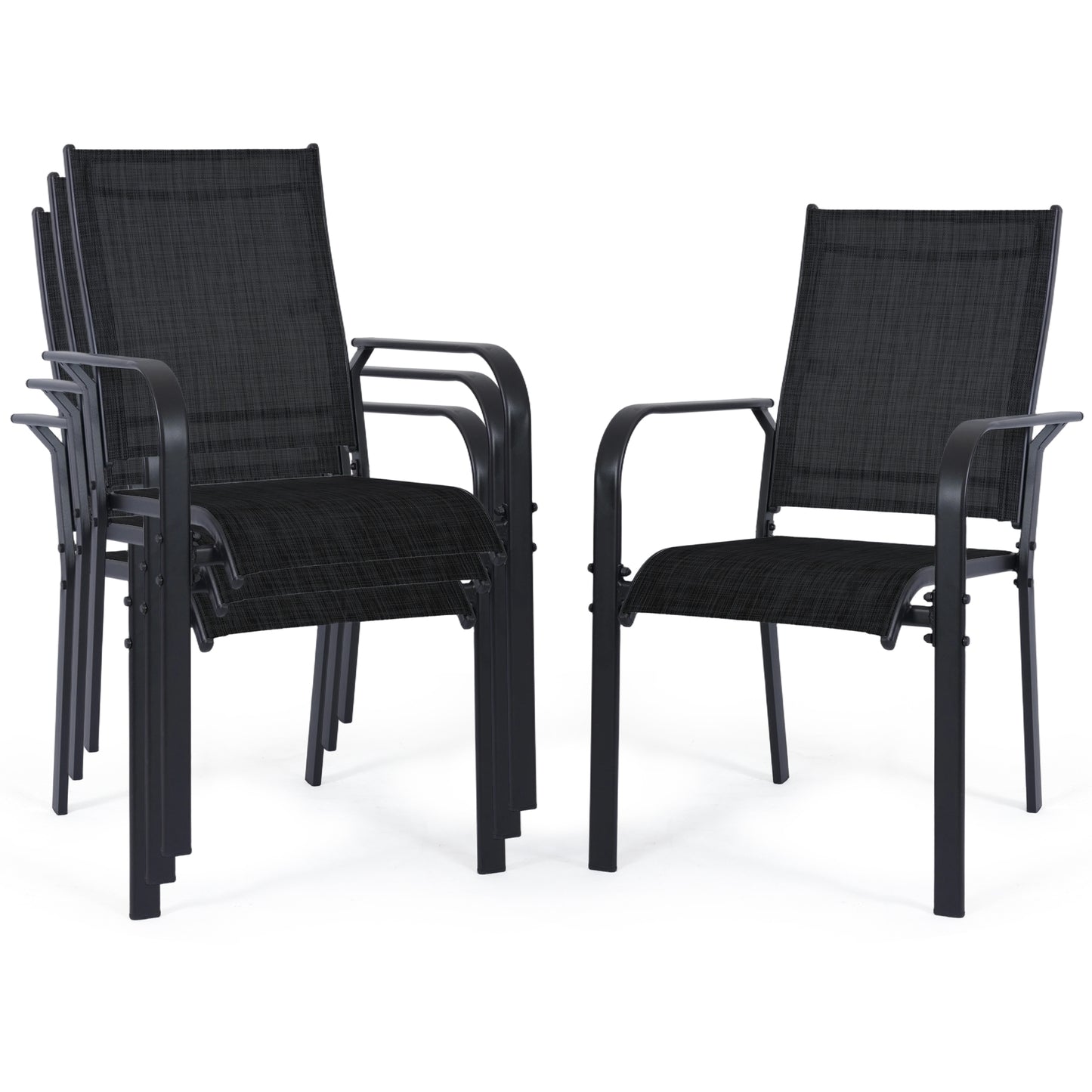 DELMANGO Patio Chairs Set of 4, Outdoor Dining Chairs High Back, All-Weather Padded Textilene Dining Chair for Lawn Porch Garden, Black(Set of 4)
